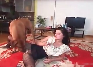 Elegant stripped under her dog