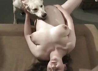 White doggy fucked a good-looking busty brunette