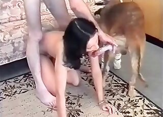 Small doggy is fucking her puss